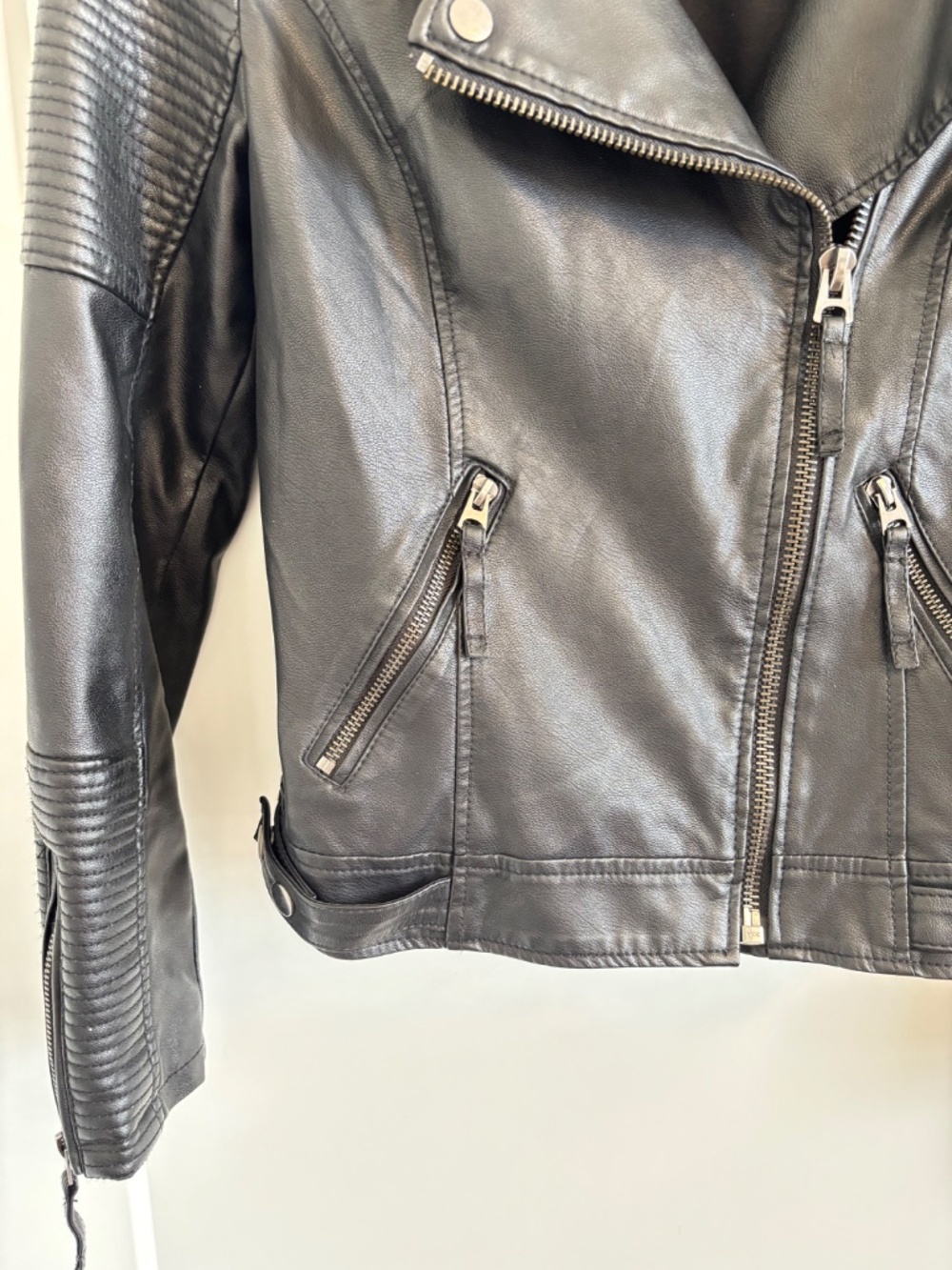 TopShop Nelly Black Faux Leather Biker Jacket Size 4 - Picture 4 of 12